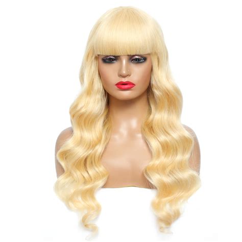 Body Wave 613 Blonde Wigs With Bangsremy Hair Full Lace Front Wig