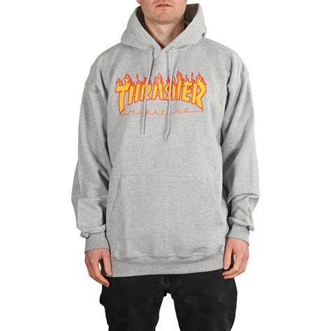 Thrasher Flame Logo Pullover Hoodie Grey Supereight