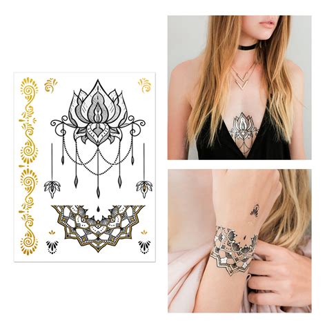 gold and black henna design pack of flash metallic tattoos gold ink tattoo