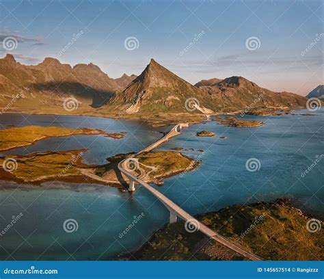 Aerial View Of A Scenic Coast On Lofoten Islands In Norway Stock
