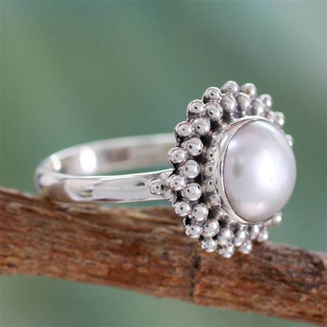 Artisan Crafted Sterling Silver Pearl Ring Kolkata Halo Novica