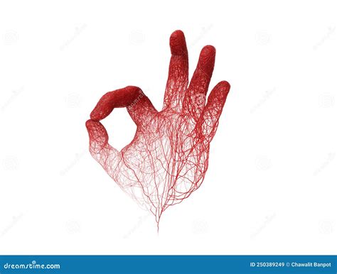 3d Hand Red Blood Veins Aorta And Capillary Knit Tangled With Hand