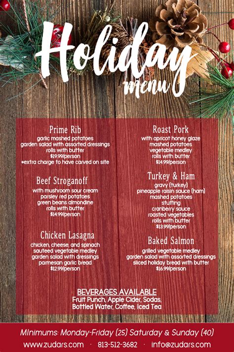 Browse thousands of items with prices & create, save, send and print your. Holiday menu | Zudar's on Platt