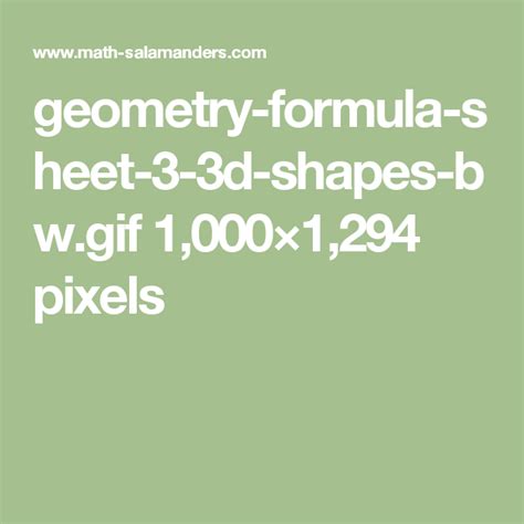 Geometry Formula Sheet 3 3d Shapes Bw 1000×1294 Pixels