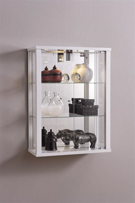 Entry Plus 2 Door Wall Mounted Lockable Glass Display Cabinet In Wood White Black Oak Silver