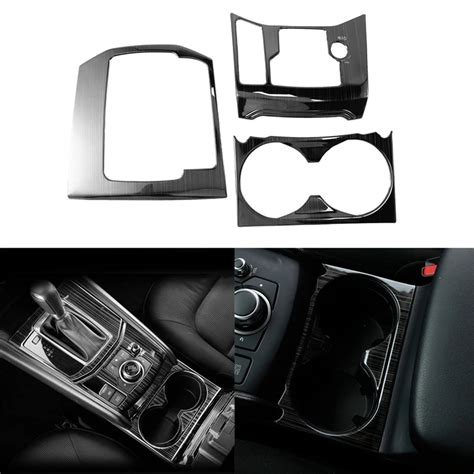 3pcs Car Gear Shift Console Panel Cover Trim Cup Holder Cover For Mazda