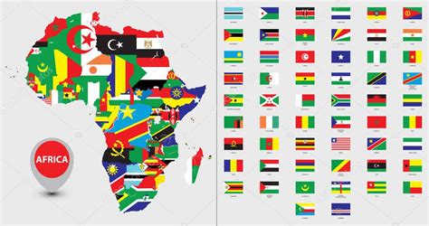 Detailed Map Of Africa With Country Silhouettes And Flags Premium