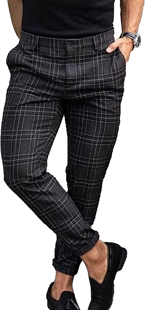 Amazon Com Men S Traditional Plaid Chino Pants Slim Fit Casual Striped