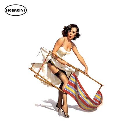 Hotmeini Brunette With Lawn Chair Pin Up Girl Vinyl Decal Bumper Window Car Laptop Car Sticker