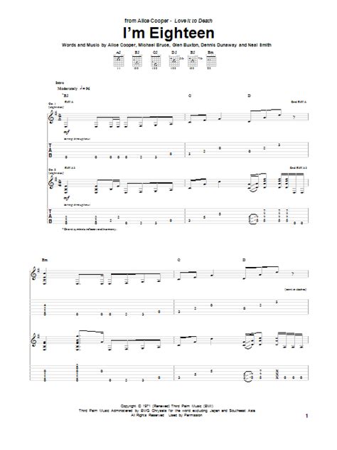 I M Eighteen Partituras Alice Cooper Guitarra Tablatura