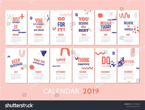 Monthly Modern Calendar Template Design With Motivational Quote