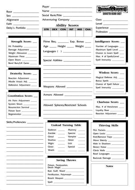 Printable Character Sheet For Writers