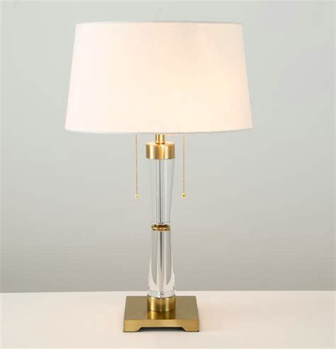 Gold Glass Base Table Lamp Base Tall Iron Crystal Fixture Fabric Shade Desk Light With Drops