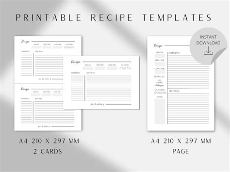 Printable Recipe Templates I Printable Recipe Card Templates I Diy