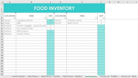 Food Inventory Excel Template