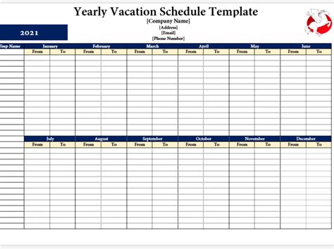 Vacation Schedule Template For Employees By Printabletemplates On Dribbble