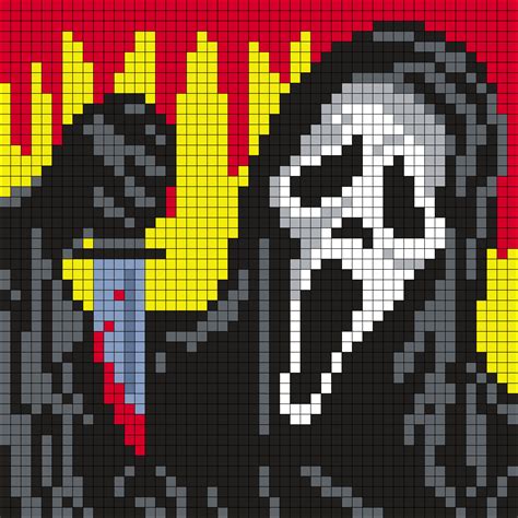 Ghostface From Scream 50 X 50 Square Grid Pattern Pixel Art Pattern