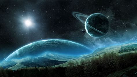 Wallpaper Planet Saturn Satellite Rings Space Night