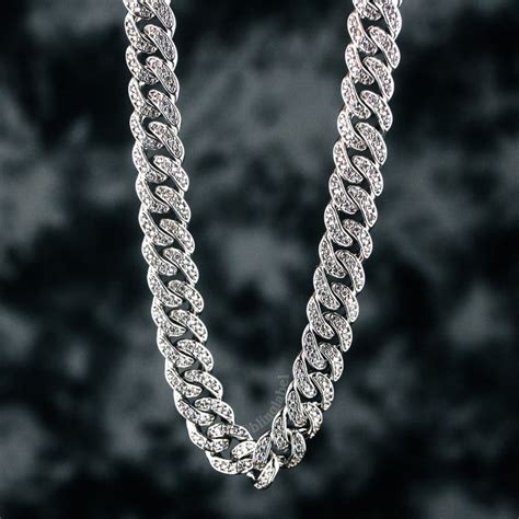 8mm Diamond Cuban Link Chain In White Gold Bling Label