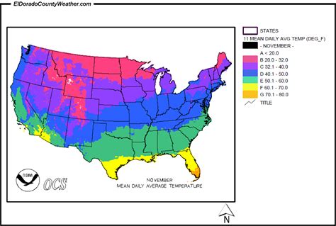 United States Yearly Annual Mean Daily Average Temperature For November Map