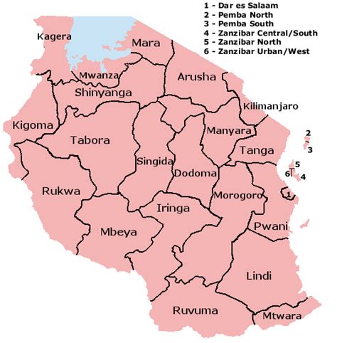 Regions Of Tanzania •