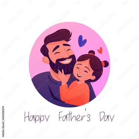 cartoon flat characters father and his little daughter happy smiling hugging people couple