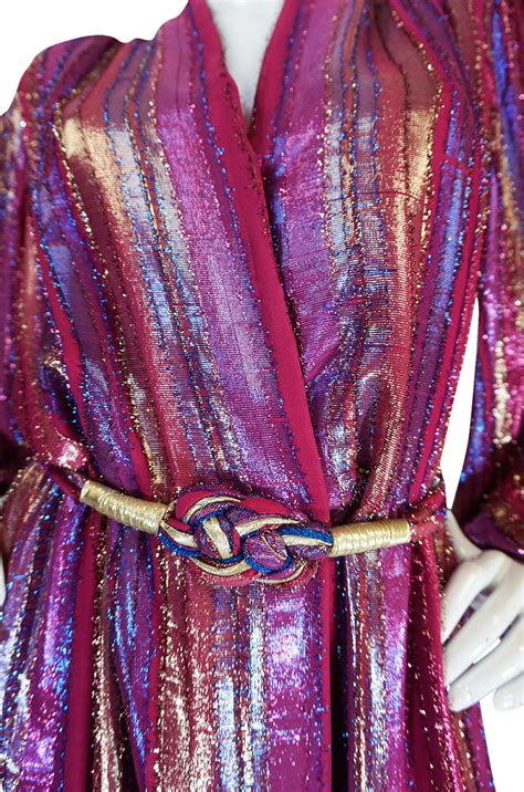 1970s striped metallic victor costa wrapped maxi dress shrimpton couture