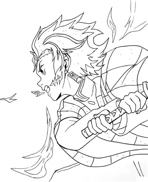 Kamado Tanjiro Fighting Coloring Page Free Printable Coloring Pages