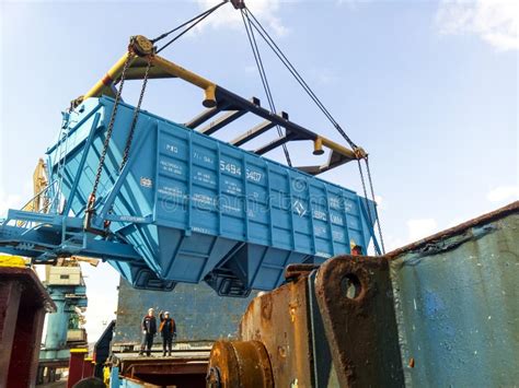 Raising The Hopper Car For Unloading On A Cargo Ship Lifting