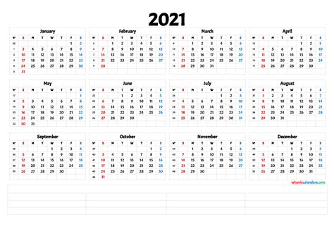 2021 Printable Yearly Calendar With Week Numbers 6 Templates