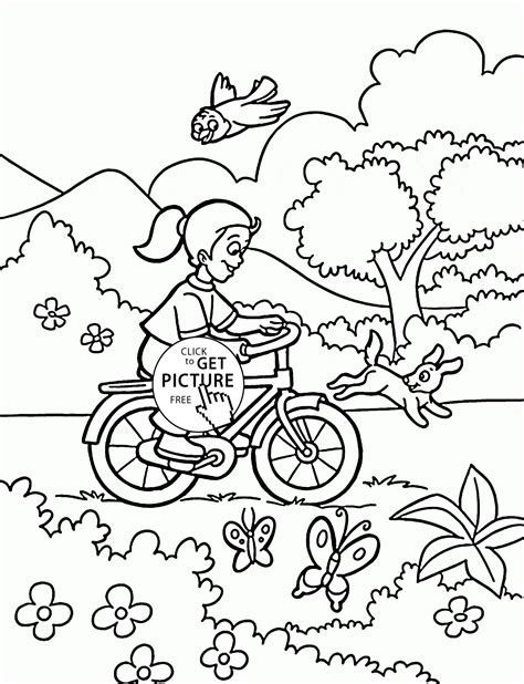 Girl Bike Riding Coloring Pages