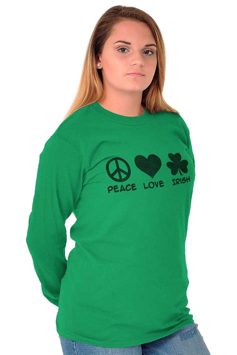 peace love irish st pattys day clover women s long sleeve t shirt brisco brands
