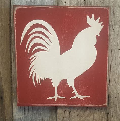 Farmhouse Sign, Rooster Sign, Rooster Decor, Farmhouse Decor, Red Rooster, Primitive Rooster Art ...