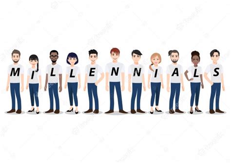 Cartoon Character With Millennial Generation People Group