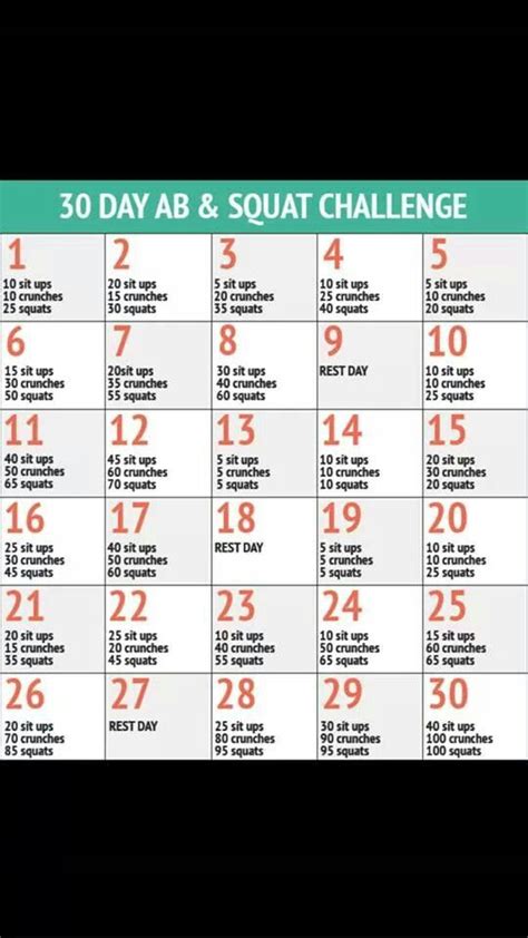 30 Day Ab And Squat Challenge Workout And Diet Motivation