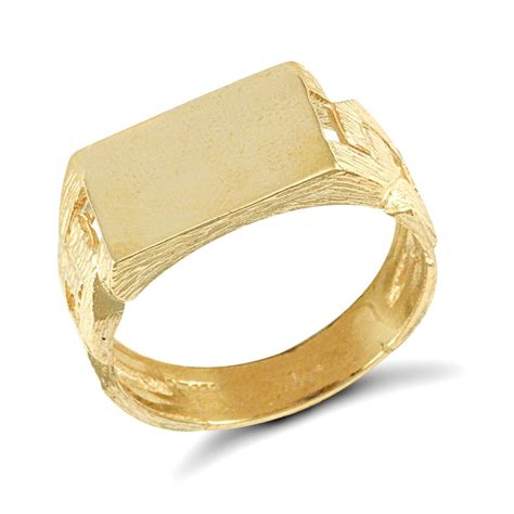 Mens Solid 9ct Yellow Gold Curb Link Rectangular Signet Ring