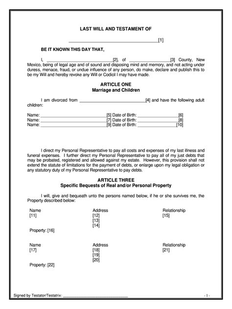 New Mexico Will Template Fill Out And Sign Online Dochub