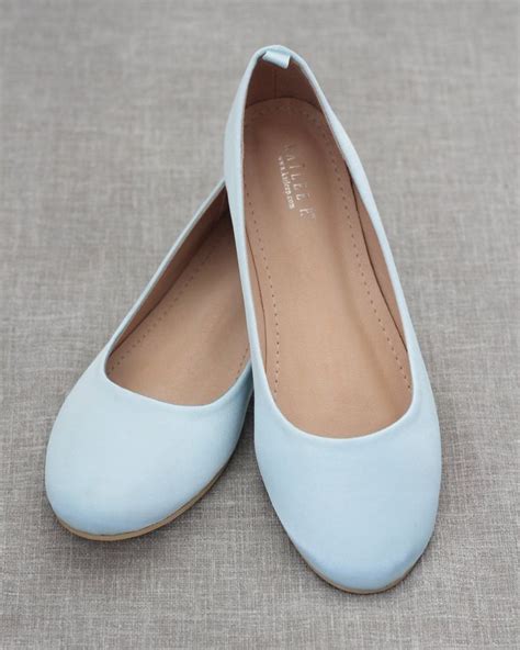 Light Blue Satin Round Toe Slip On Flats In 2021 Fancy Flats Shoes