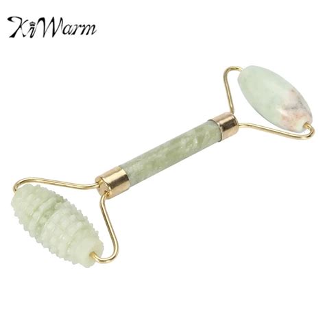 Kiwarm 1pc Natural Jade Stone Double Head Face Massager Roller Spa Head Slimming Face Neck Body