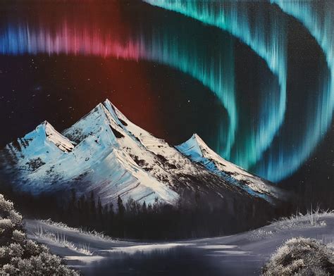 Bob Ross Northern Lights With Mountains Art On The Rocks