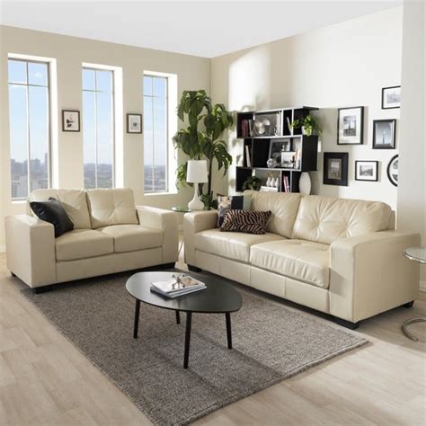 Whitney Modern Ivory Faux Leather Sofa And Loveseat Set Overstock