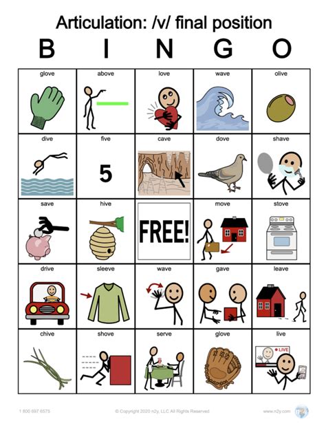 V Final Position Bingo Speech Language Activities Slp Activities