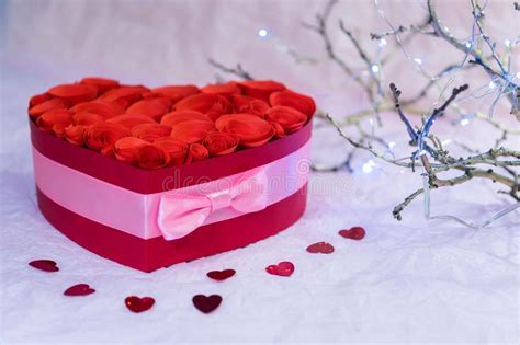 Handmade Gift Box, Paper Roses. Red Heart. Stock Image ...