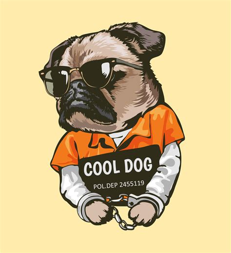 Perro Pug De Dibujos Animados En Traje De Prisión Con Signo 693319