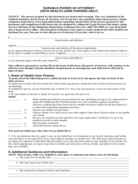 Limited power of attorney is the authorization form for money matters in professional fields. Oklahoma Power of Attorney Form - Free Templates in PDF ...