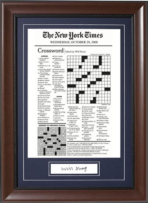 Will Shortz Signed Framed New York Times Crossword Crosswords Art