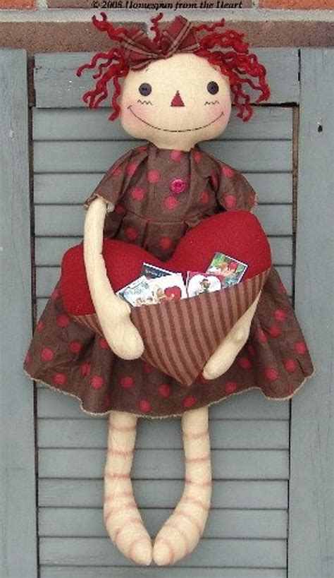 Primitive Cloth Doll Pattern Raggedy With Heart Valentine Pattern