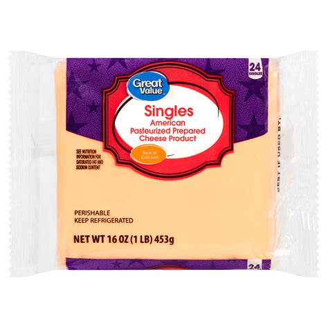 Great Value Singles American Pasteurized Prepared Cheese Product 16 Oz