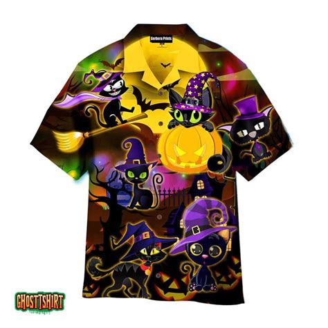 Halloween Black Cats Witch Purple Light And Moon At Night Aloha
