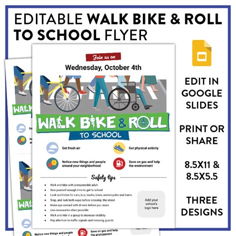 National Walk Bike And Roll To School Day Flyers 3 Different Designs